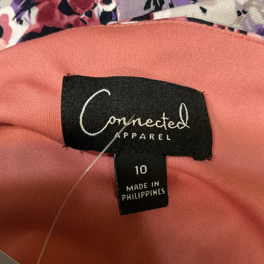 Connected Apparel Pink Black & White Floral Print Faux Wrap Dress - Picture 6 of 8